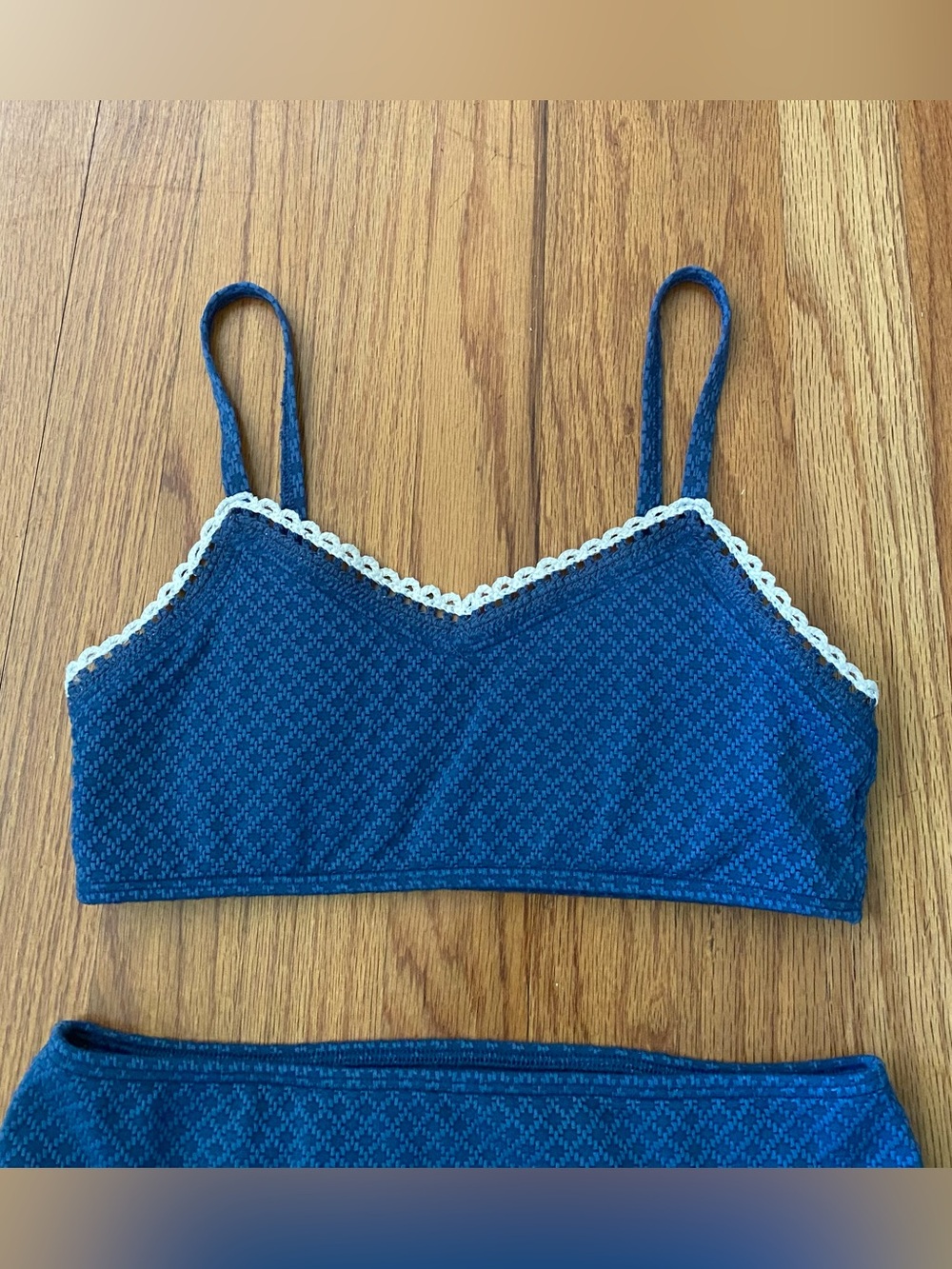 abercrombie kids Navy Blue Two-Piece Swim Bikini with Cream Trim - Picture 2 of 5